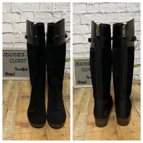 Tory Burch black suede knee high riding boots - Picture 9 of 12